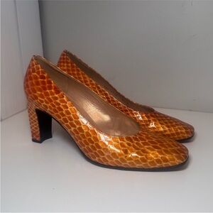 Vintage Stuart Weitzman Gold Snakeprint Glossy Heels